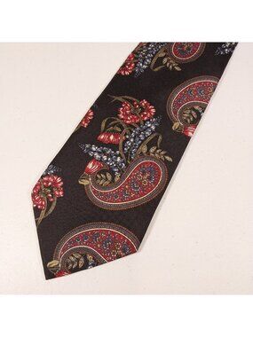 VTG Woodward Silk Necktie Blue & Red Paisley Floral on Black USA